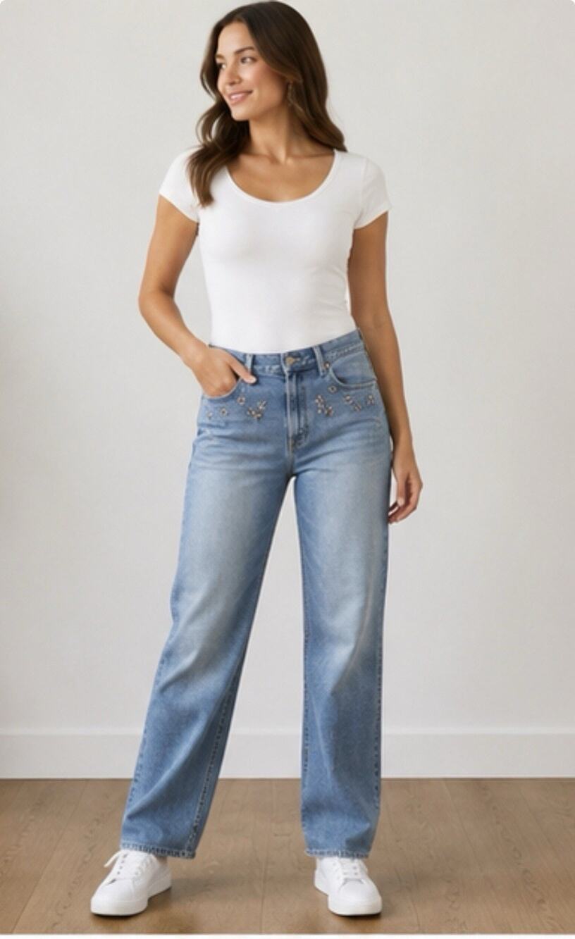 Levi’s 505 Straight Jeans Floral Embroidered Women’s Size 33 Light Wash
